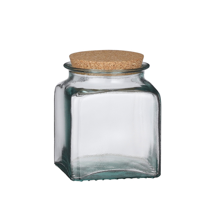 Kuchyňské dózy - Hranatá skleněná dóza s korkovou zátkou VAMOS 15cm