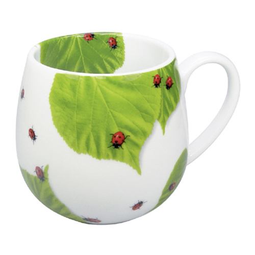 Hrnky a sklenice - Hrnek buclák porcelánový LADYBIRD ON LEAVES 420ml