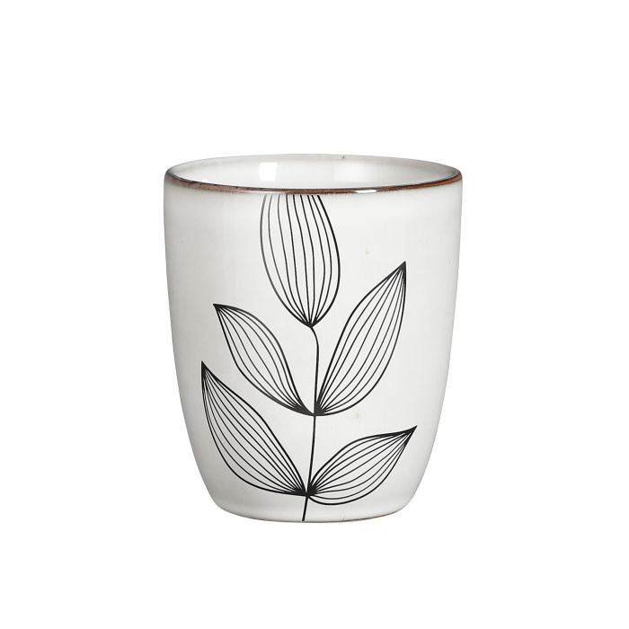 Hrnky a sklenice - Hrnek/kalíšek kameninový TABO s listy šedý 10cm