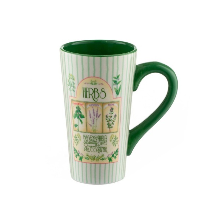 Hrnky a sklenice - Hrnek keramický dekor HERBS bílo-zelený 0,5l
