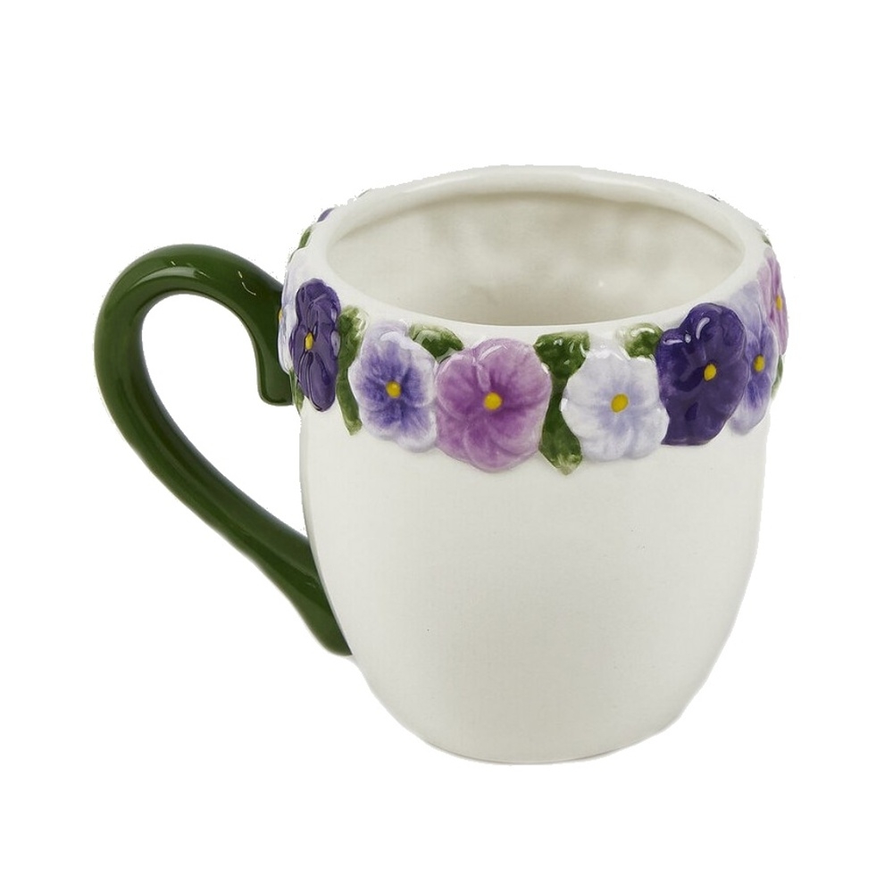 Hrnky a sklenice - Hrnek keramický s květy macešky fialovo-bílý 9,5cm