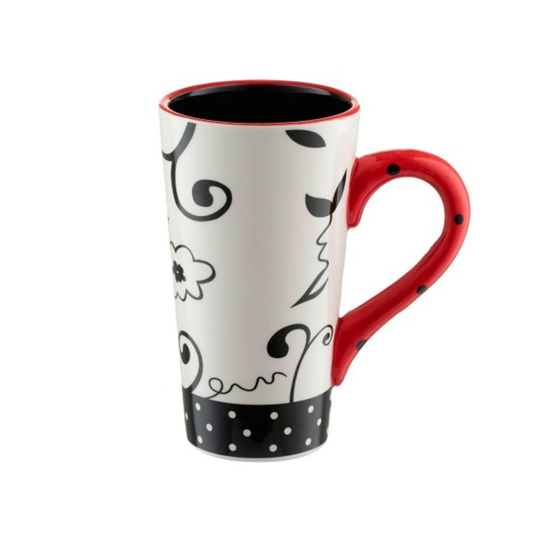 Hrnky a sklenice - Hrnek keramický s ornamenty bílo-červeno-černý 0,5 litru