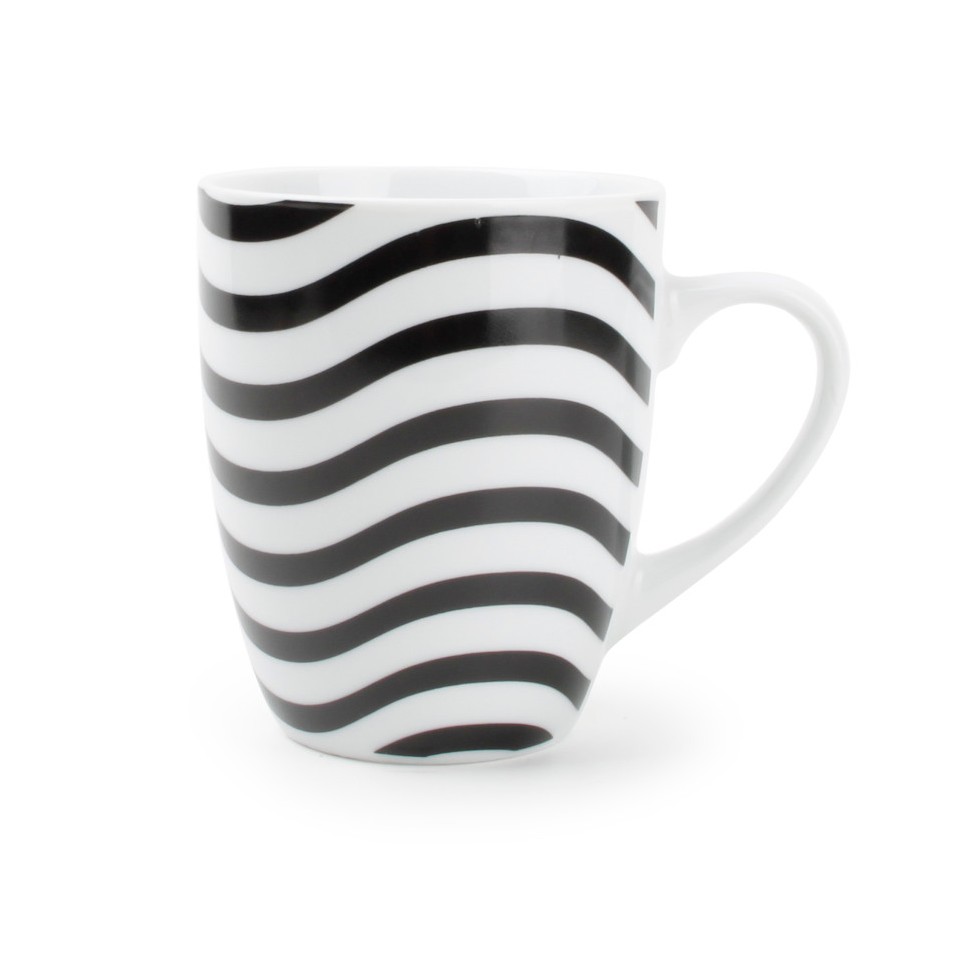 Hrnky a sklenice - Hrnek porcelánový dekor vlny 4ks 310ml bílo-černý