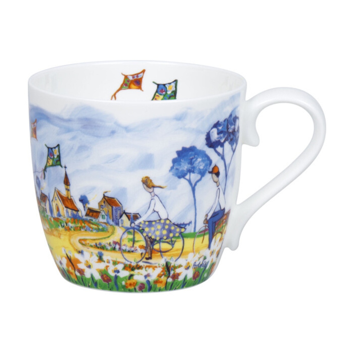 Hrnky a sklenice - Hrnek porcelánový DRACI A CYKLISTKA 425ml