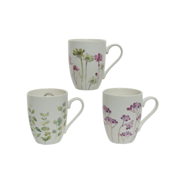 Hrnky a sklenice - Hrnek porcelánový KITCHEN GOODS s květy bílý mix 10,5cm