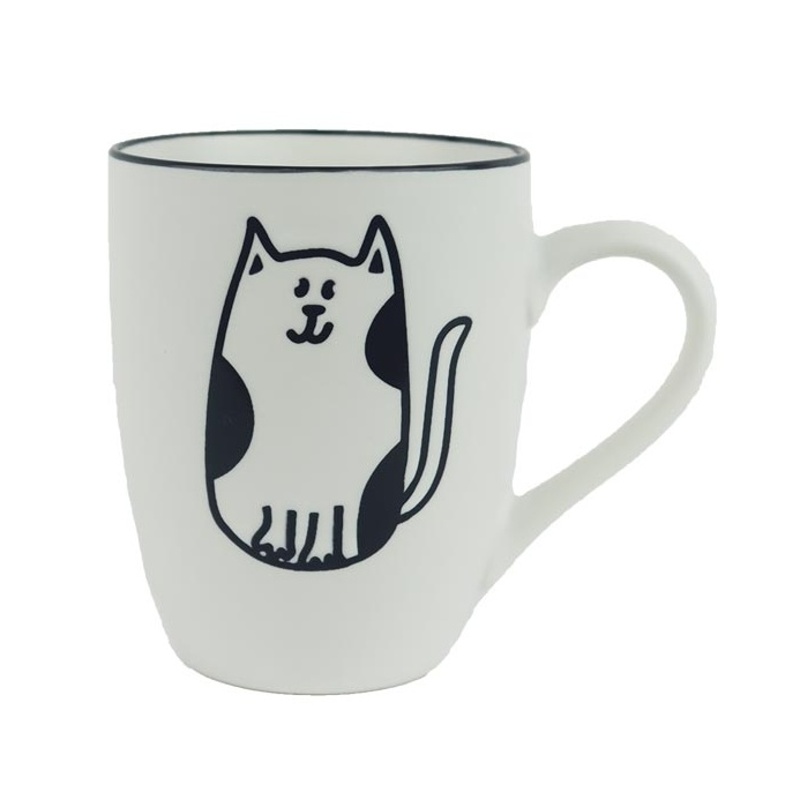 Hrnky a sklenice - Hrnek porcelánový s kočkou černo-bílý 10,5cm