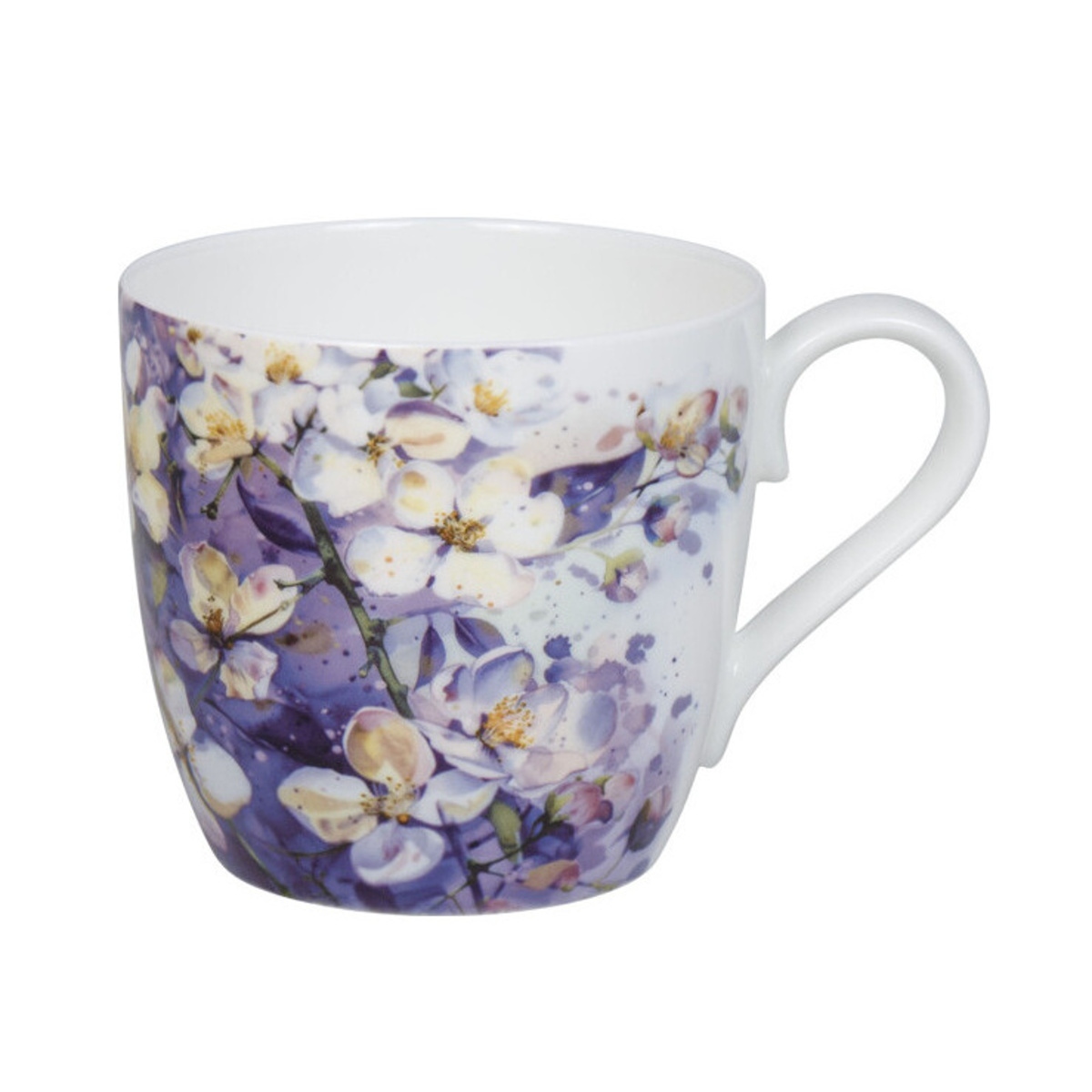 Hrnky a sklenice - Hrnek porcelánový s KVĚTY bílo-fialový 450ml