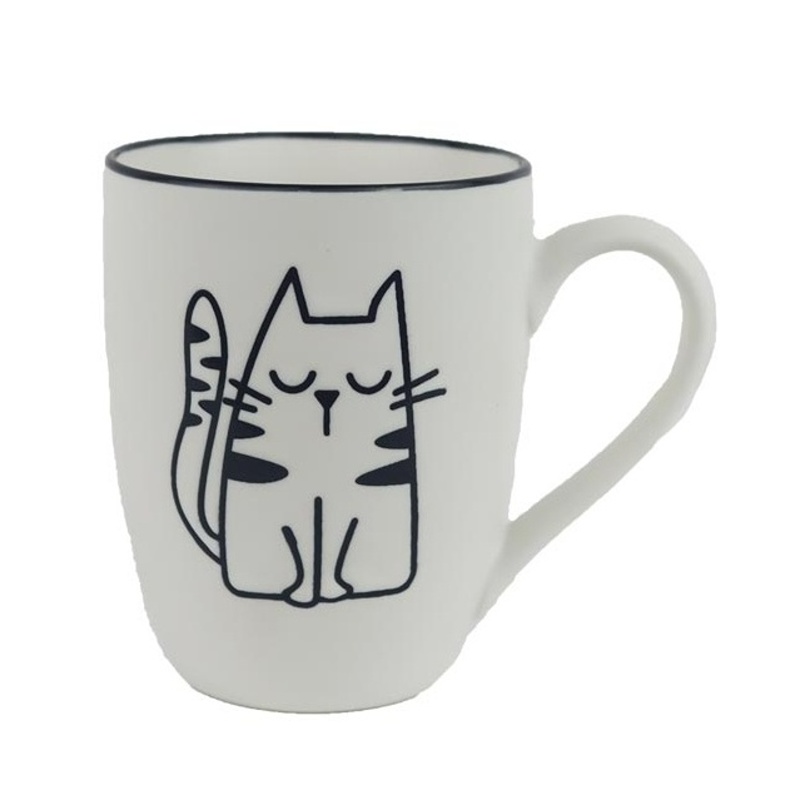 Hrnky a sklenice - Hrnek porcelánový s mouratou kočkou černo-bílý 10,5cm