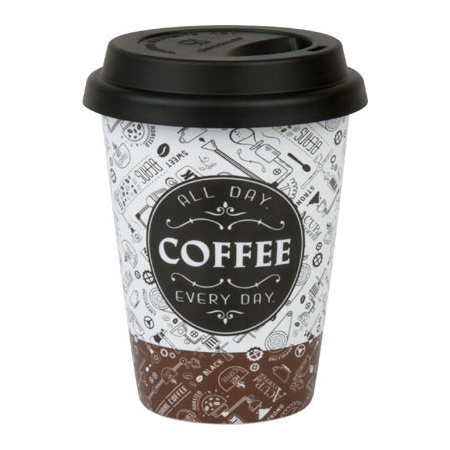 Hrnky a sklenice - Hrnek porcelánový s víčkem COFFEE 380ml