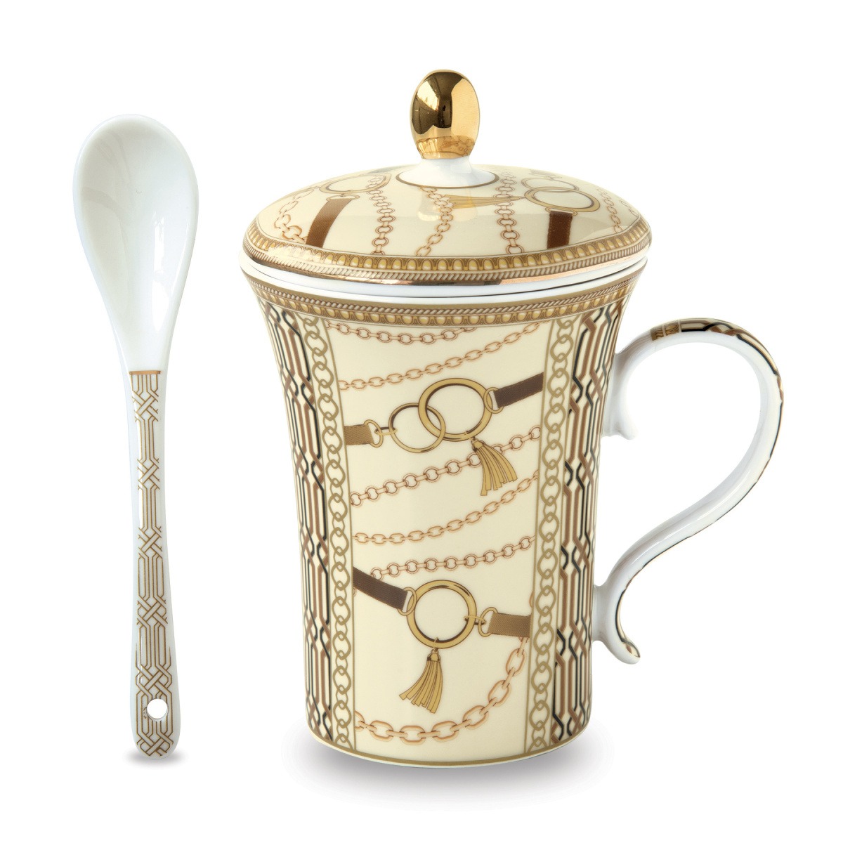 Hrnky a sklenice - Hrnek porcelánový se lžičkou LUXURY CHAIN 300ml