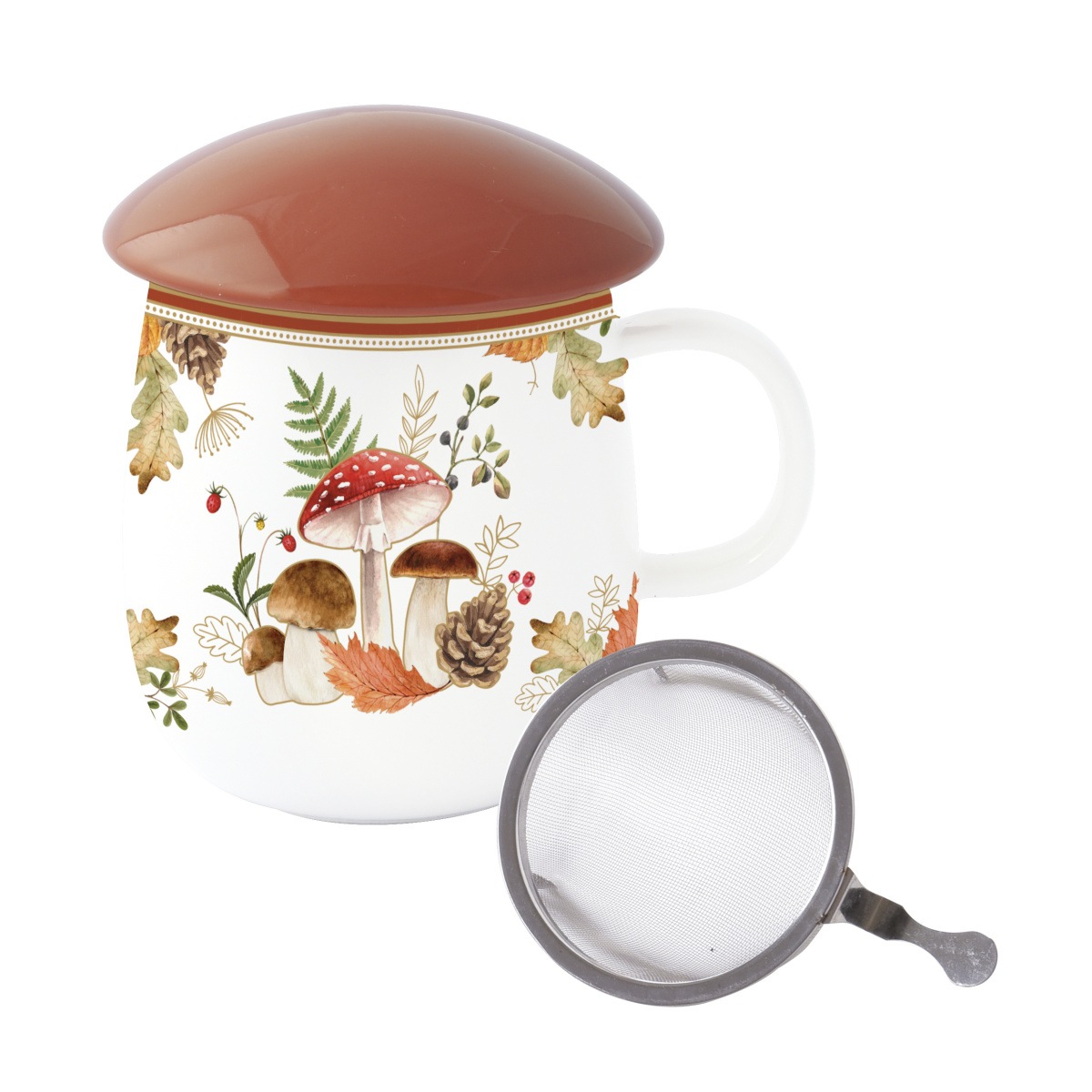 Hrnky a sklenice - Hrnek porcelánový se sítkem a víčkem AUTUMN BREEZE 450ml