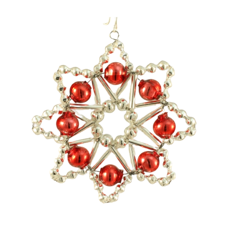 Hvězda perličková bílo-červená 6cm