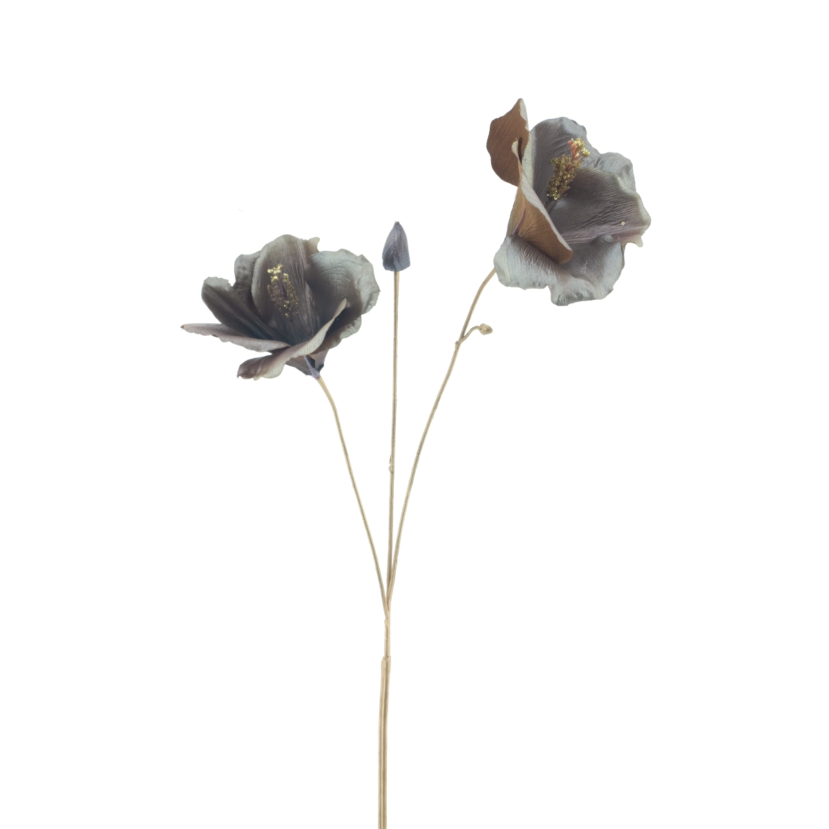 Ibišek ARDESIO řezaný umělý se 2 květy a poupětem hnědý 78cm