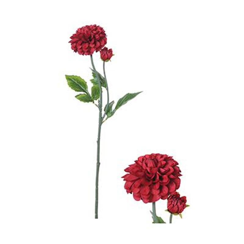 Podzimní umělé květiny - JIřina řezaná umělá se 2 květy burgundská 59cm