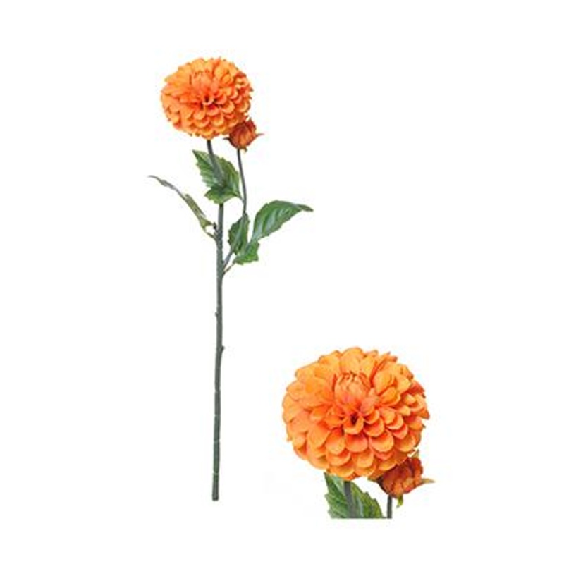 Podzimní umělé květiny - Jiřina řezaná umělá se 2 květy oranžová 59cm