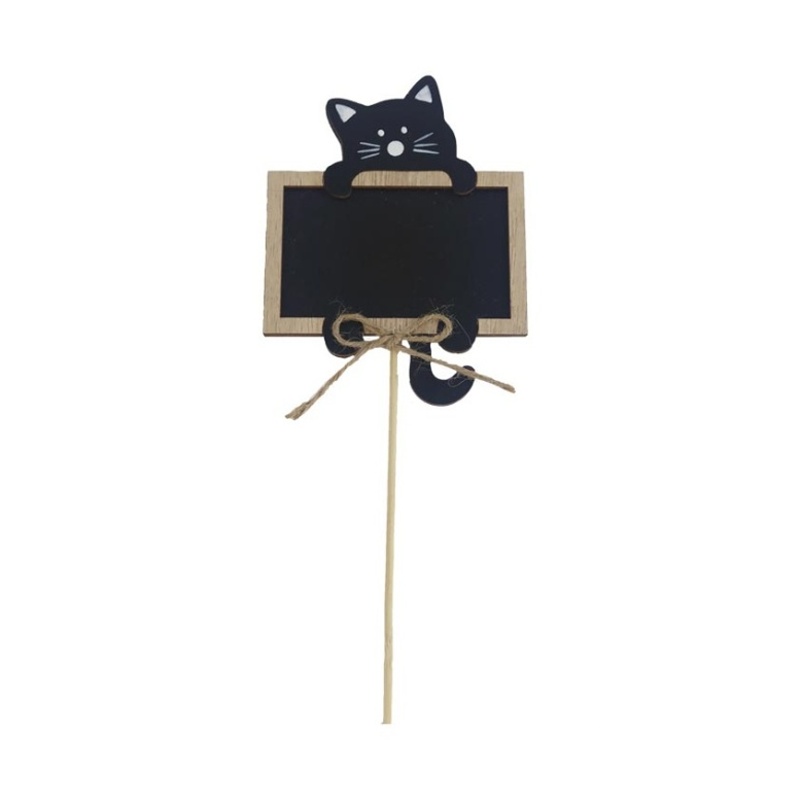 Předpěstování - Jmenovka - dřevěný zápich s kočkou černo-přírodní 30cm