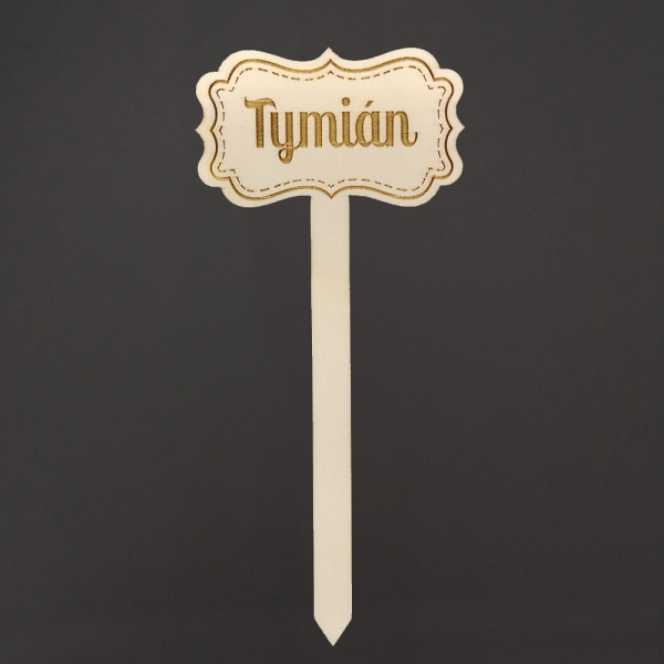 Předpěstování - Jmenovka zápich dřevěná tabule TYMIÁN přírodní 8,5x19,5cm