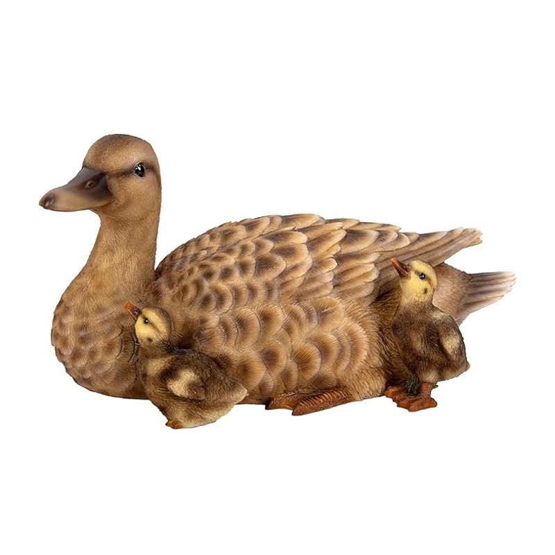 Venkovní zvířátka - Kachna s kachňaty sedící polyresinová 23cm