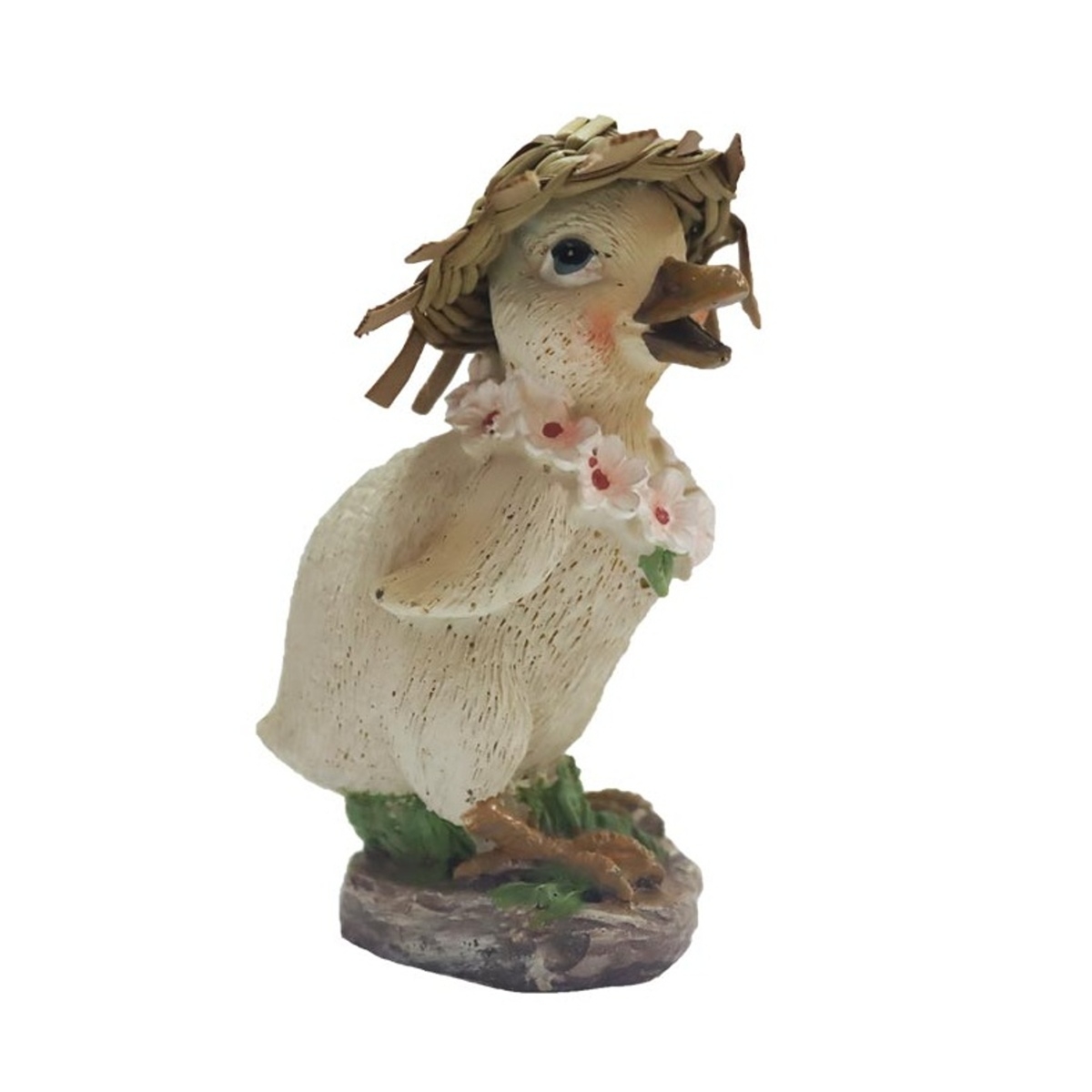 Dekorační figurky zvířat - Kachna v klobouku s květy polyresinová 9cm