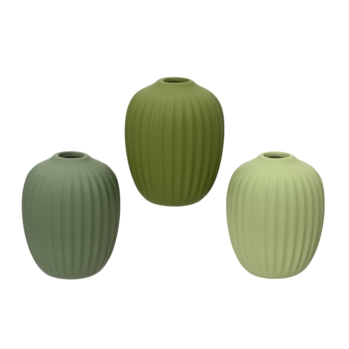 Keramické vázy - Kameninová kulatá váza s úzkým hrdlem a žebrováním mix 10cm