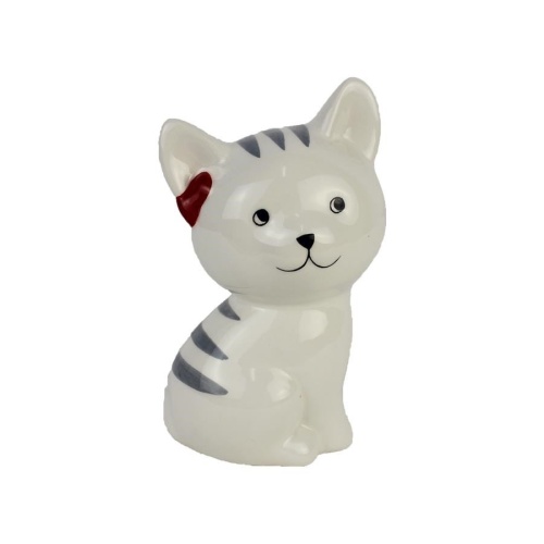 Dětské zboží - Kasička kočka sedící porcelán bílá 17cm