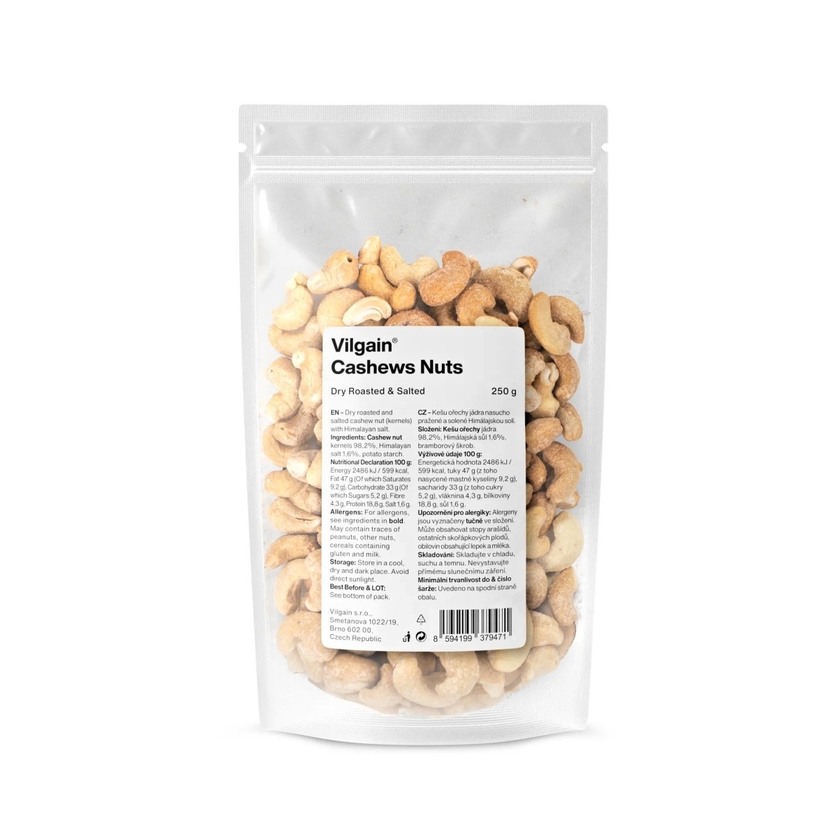 Sušené ovoce a plody - Kešu pražené solené Vilgain 250g