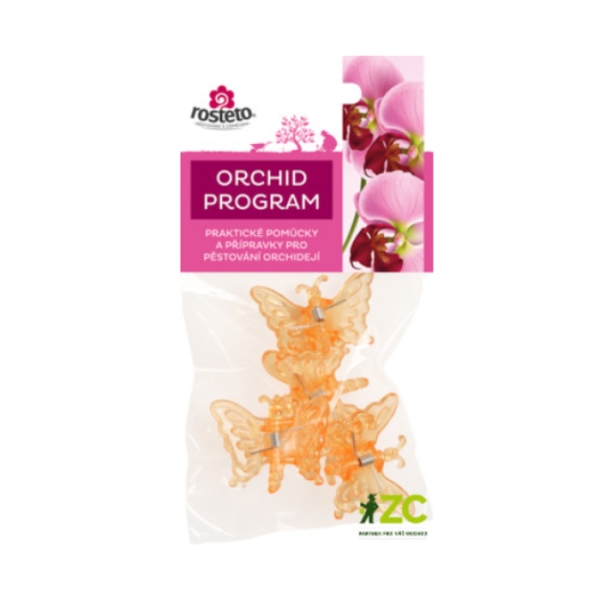 Držáky a háky na truhlíky - Klips k orchidei MOTÝL oranžová 4ks