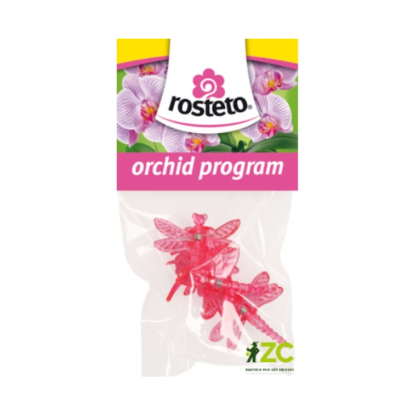 Držáky a háky na truhlíky - Klips k orchidei VÁŽKA červená/růžová 4ks