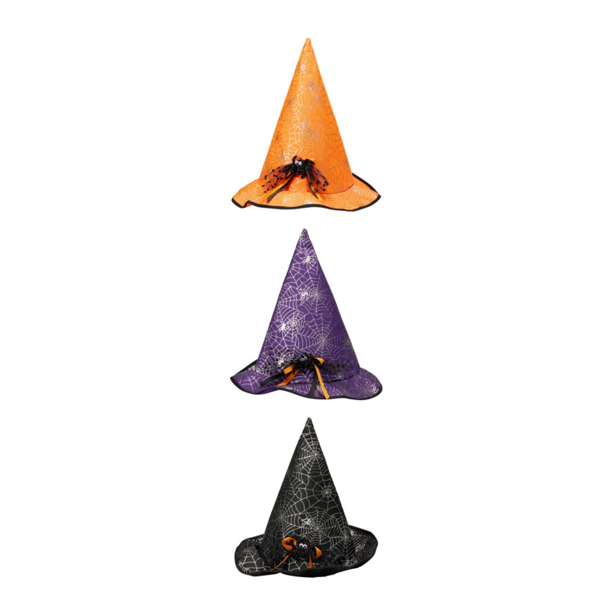 Halloween - Klobouk čarodějnický s pavoukem a stuhou mix 38cm