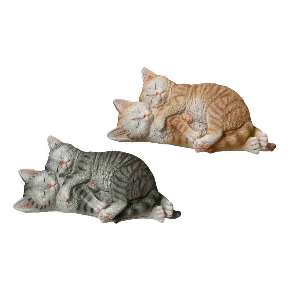 Dekorační figurky zvířat - Kočka dvojice ležící polyresinová mix 29,5cm