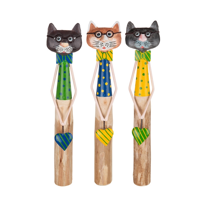 Dekorační figurky zvířat - Kočka GARRY dřevěná se srdcem mix 51cm