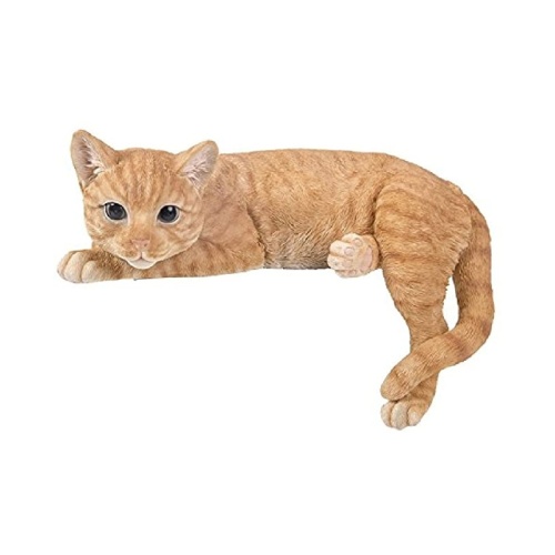 Dekorační figurky zvířat - Kočka ležící na okraj police polyresinová rezavá 34cm