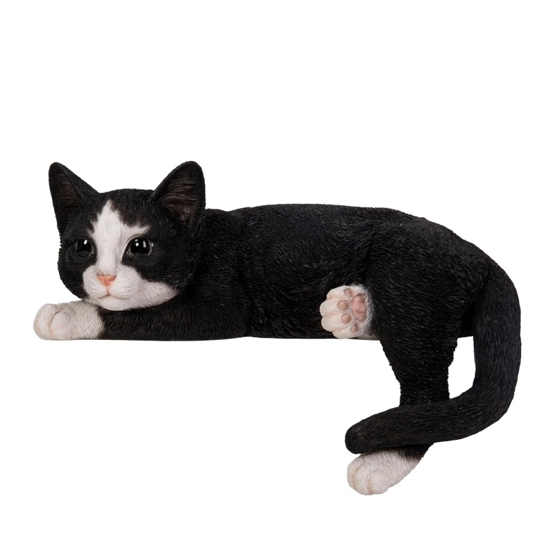 Venkovní zvířátka - Kočka ležící polyresinová černo-bílá 23cm