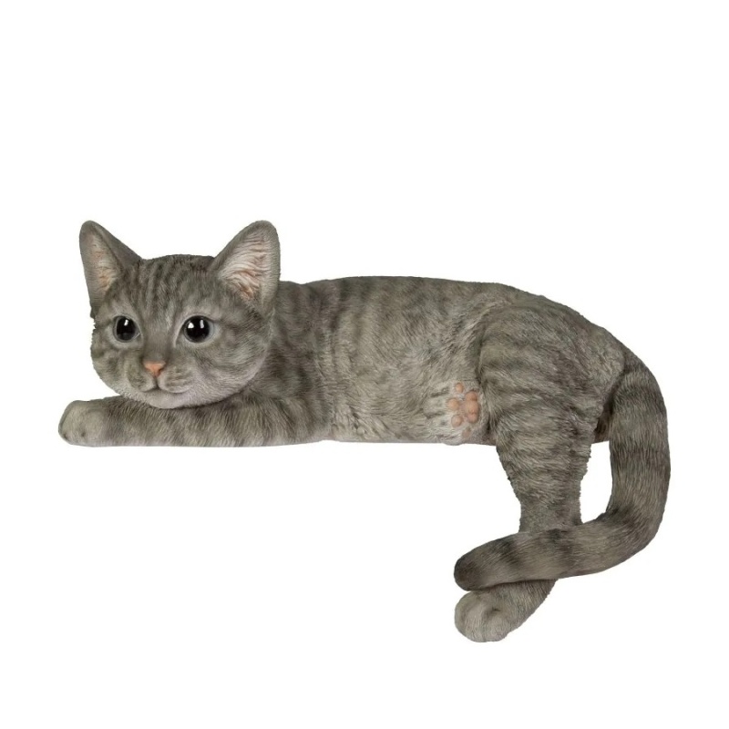 Venkovní zvířátka - Kočka ležící polyresinová šedá 23cm