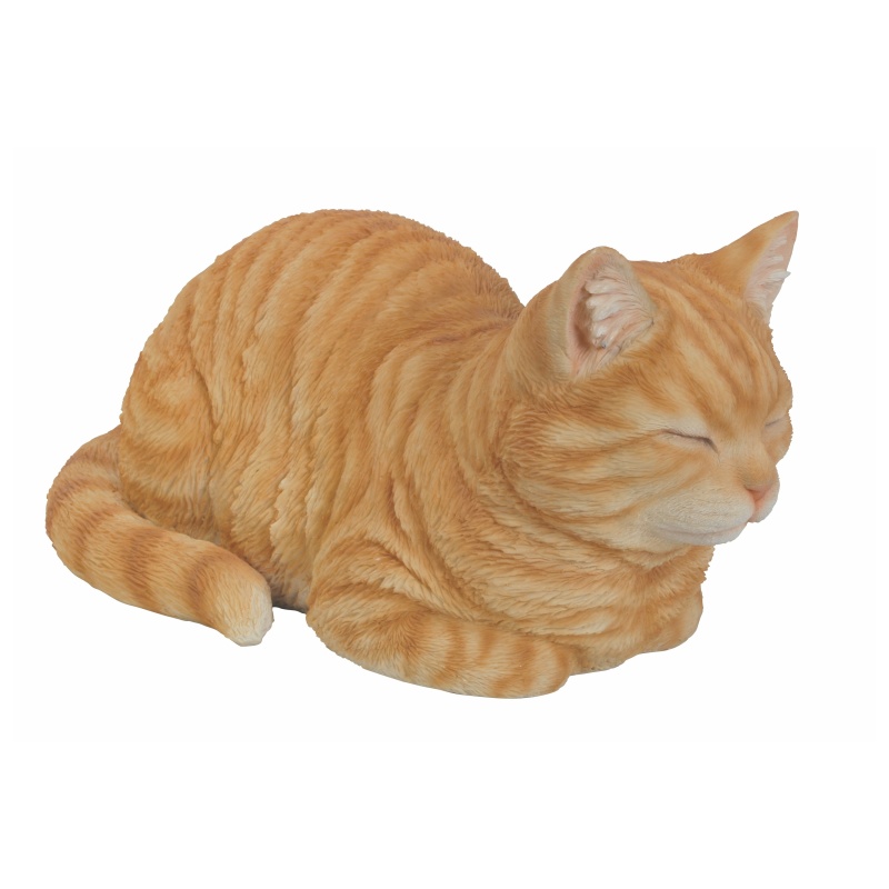 Postavy a zvířata - Kočka ležící/snící polyresinová rezavá 35cm