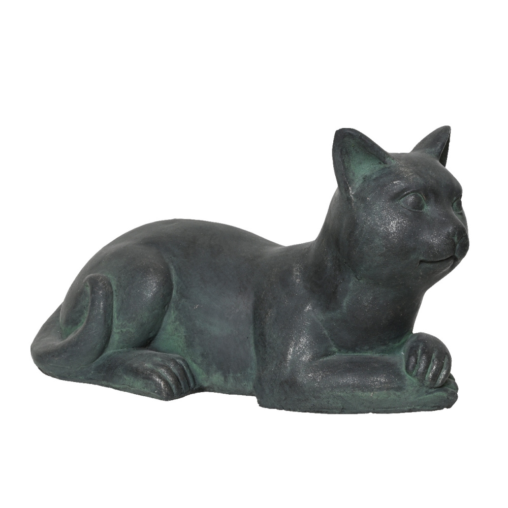 Dekorační figurky zvířat - Kočka ležící z polymagnesia zeleno-černá 48cm