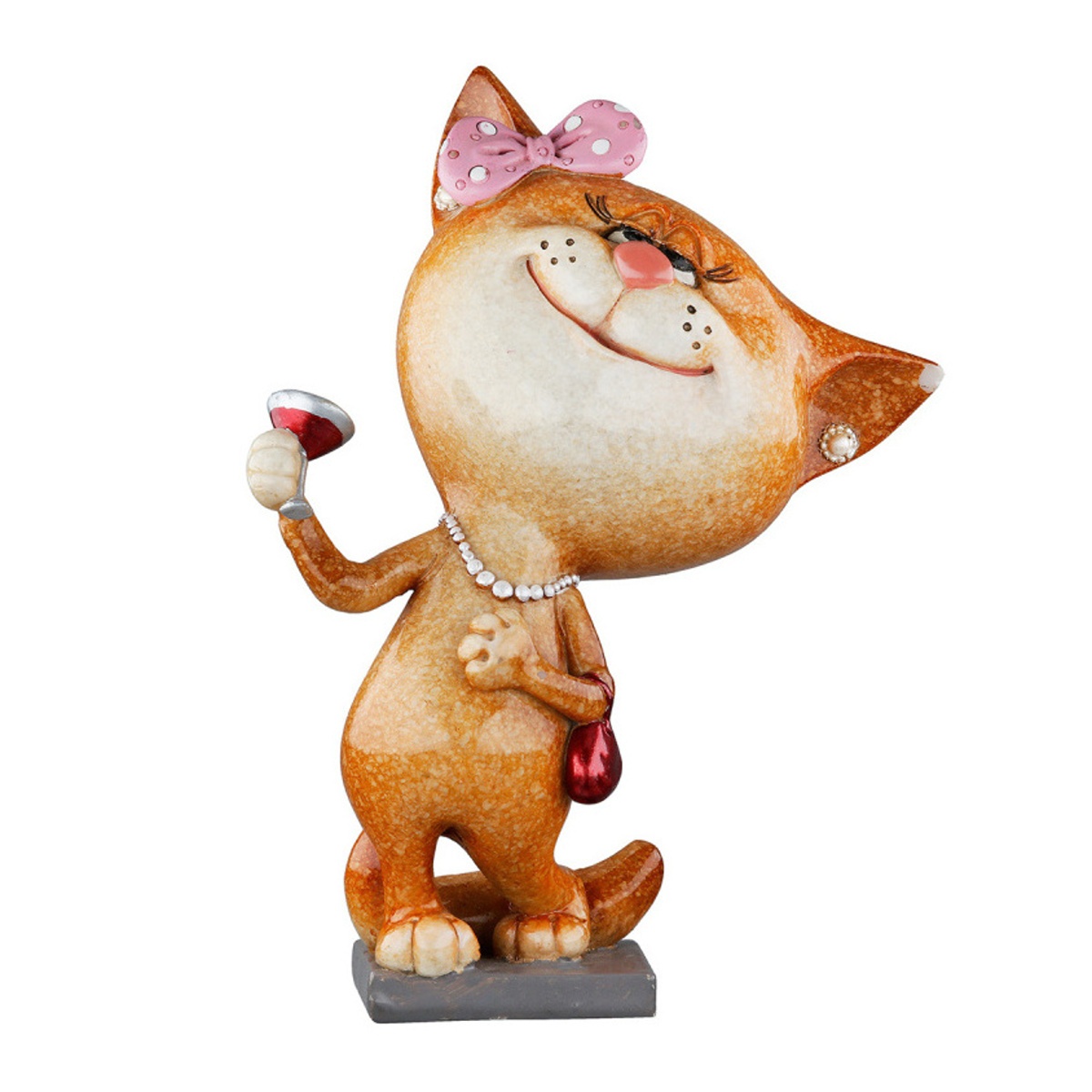 Dekorační figurky zvířat - Kočka polyresinová LADY se skleničkou 13,5cm
