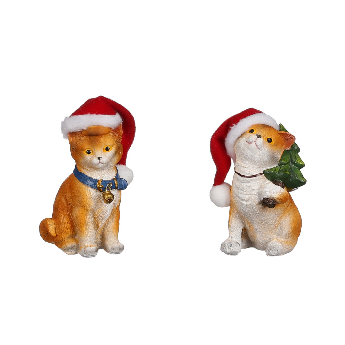 Figurky zvířátek - Kočka polyresinová s čepicí, mix provedení, 10cm
