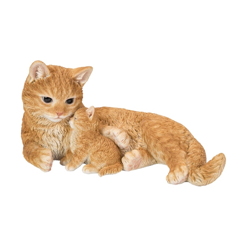 Venkovní zvířátka - Kočka s mládětem ležící polyresinová rezavá 35cm