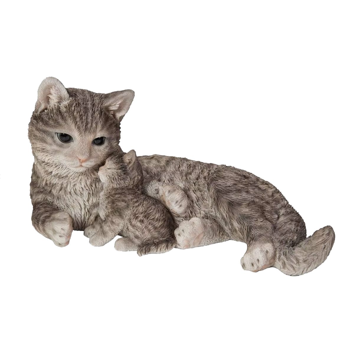 Venkovní zvířátka - Kočka s mládětem ležící polyresinová šedá 35cm
