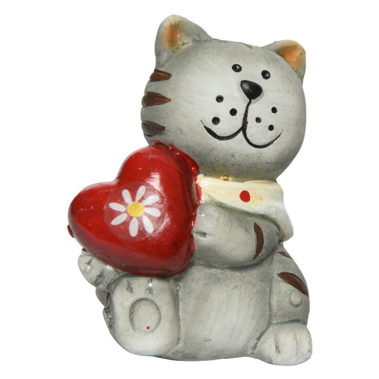 Dekorační figurky zvířat - Kočka sedící se srdcem keramická 6,5 cm mix tvarů