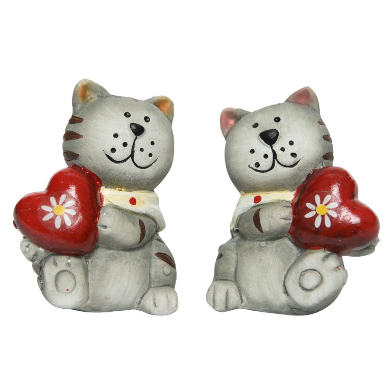 Kočka sedící se srdcem keramická 6,5 cm mix tvarů-1