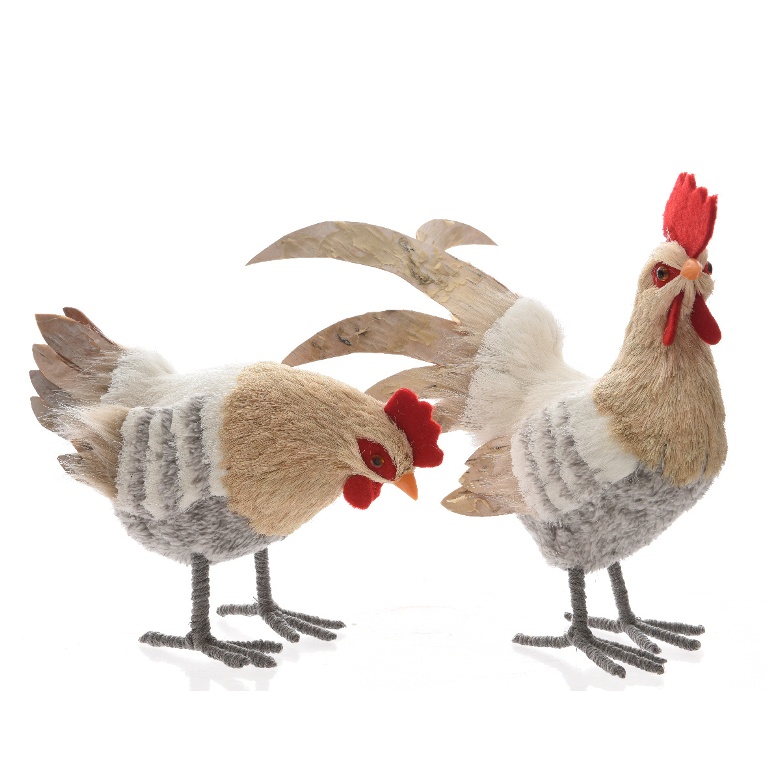 Dekorace - Kohout nebo slepice stojící z pěny, plyše a šustí