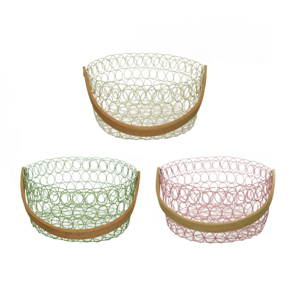 Koše - Koš kulatý kovový s dřevěným uchem mix 20cm