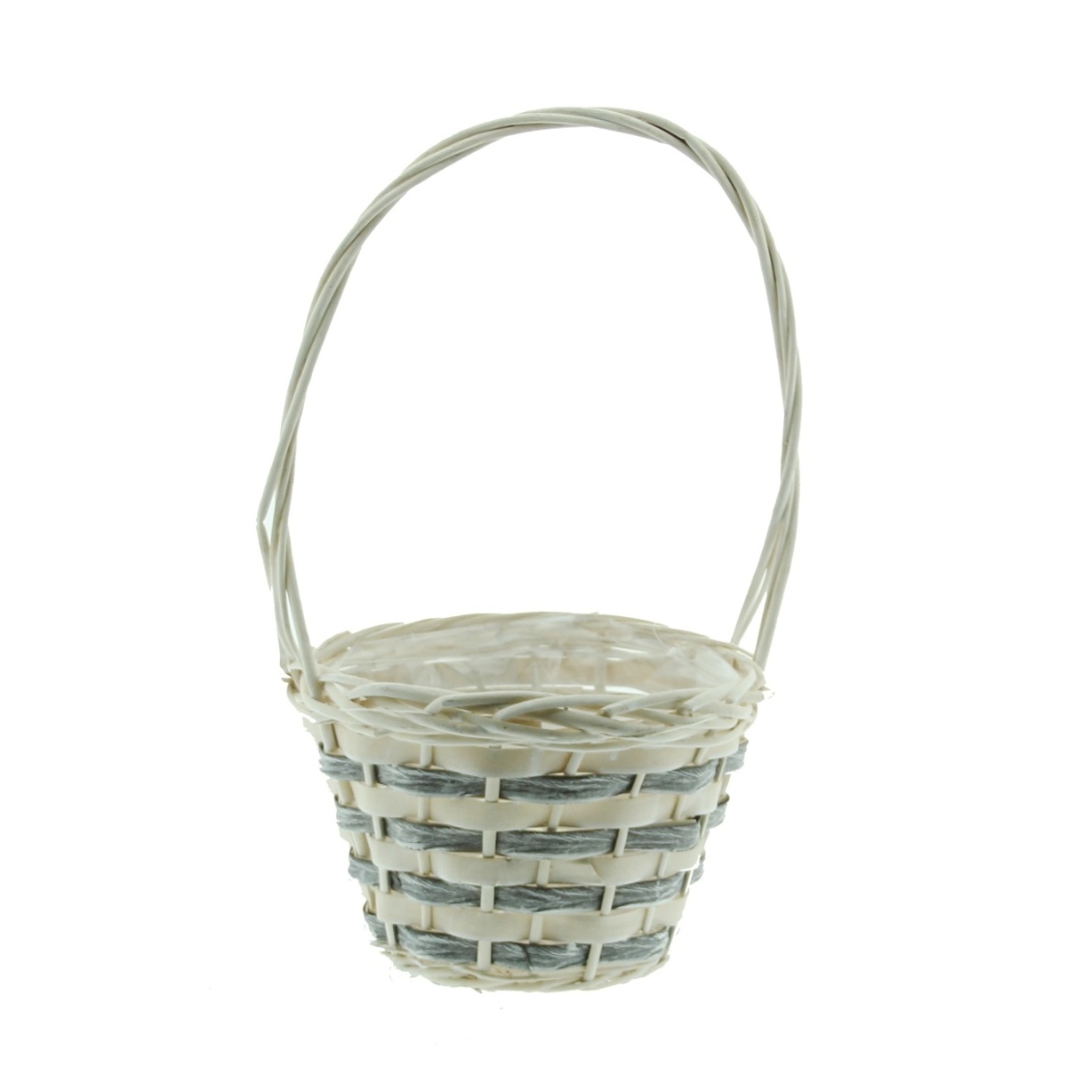 Koše - Koš kulatý poutěný s 1 uchem, dýhou a igelitem bílo-šedý 22x37cm