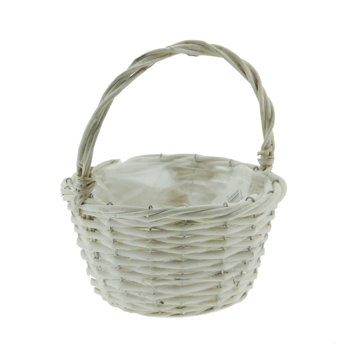 Koše - Koš kulatý proutěný s 1 uchem a igelitem bílý 18cm