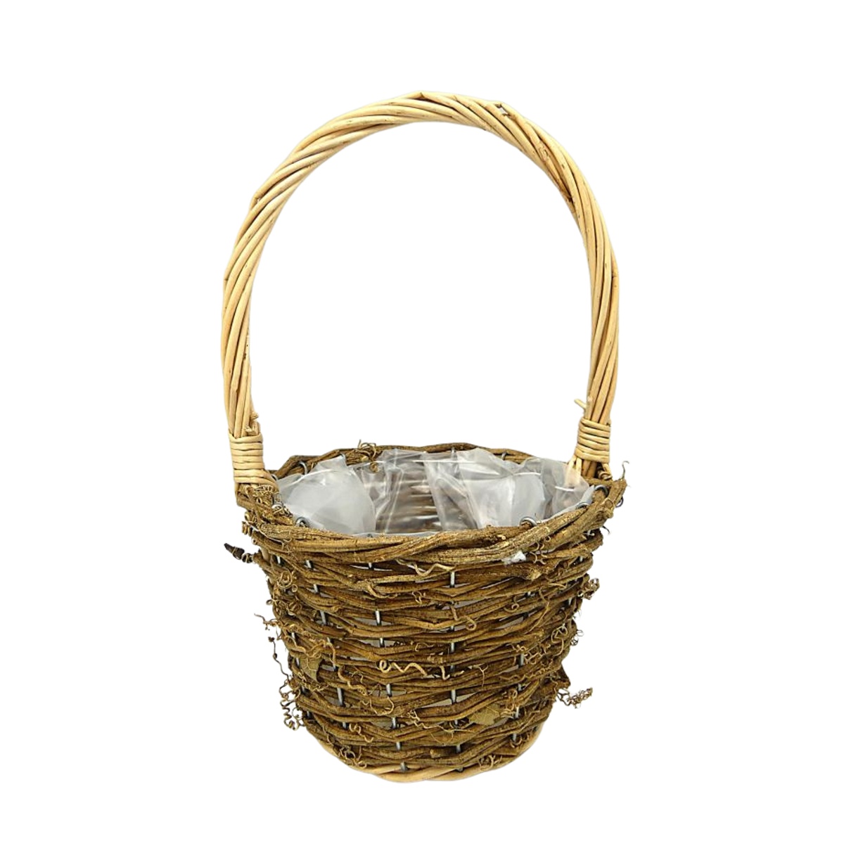 Koše - Koš kulatý proutěný s 1 uchem a igelitem hnědý 14x26cm