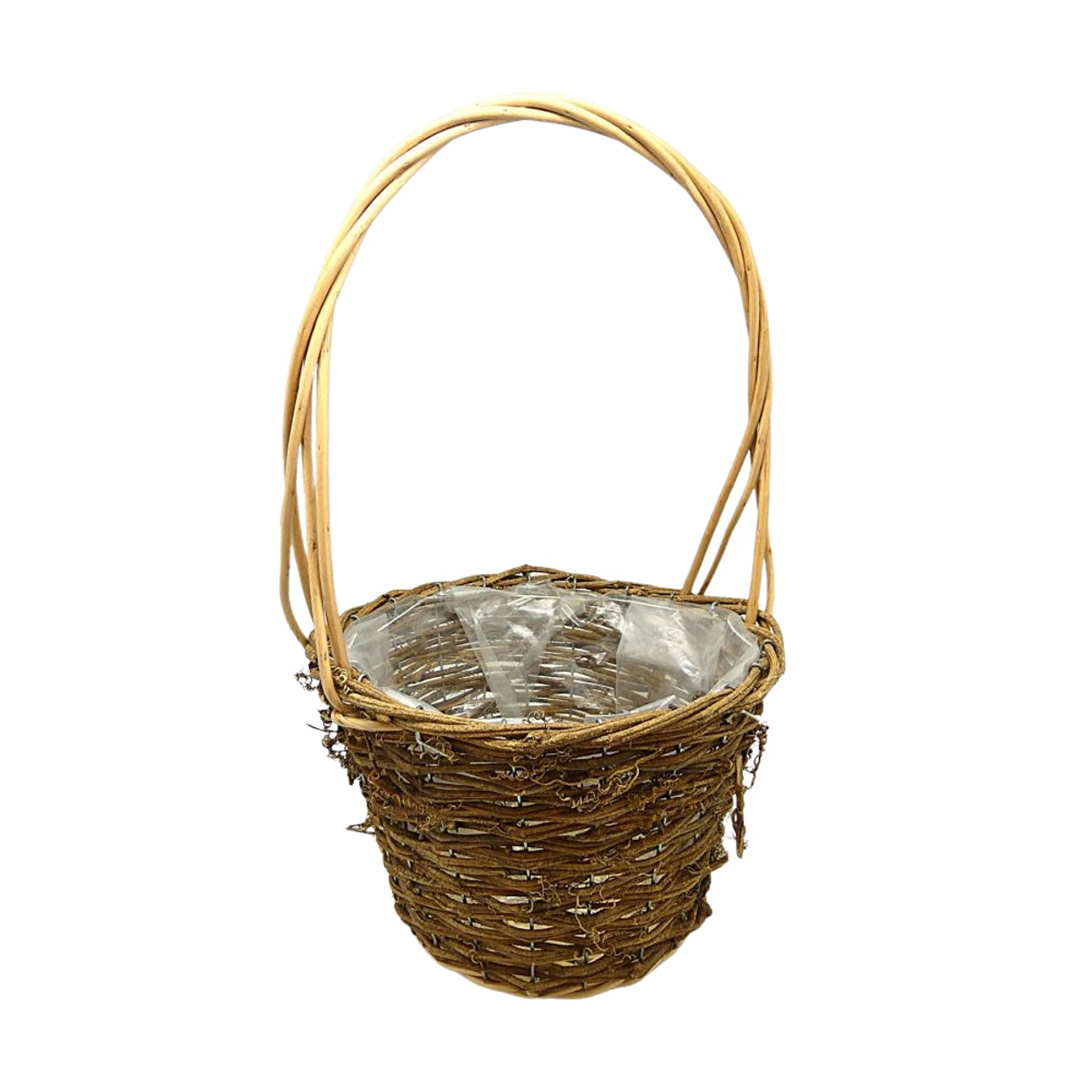 Koše - Koš kulatý proutěný s 1 uchem a igelitem hnědý 22x43cm