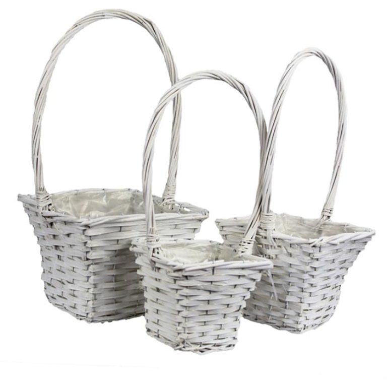 Koše - Koš proutěný hranatý s 1 uchem a igelitem bílý 25cm