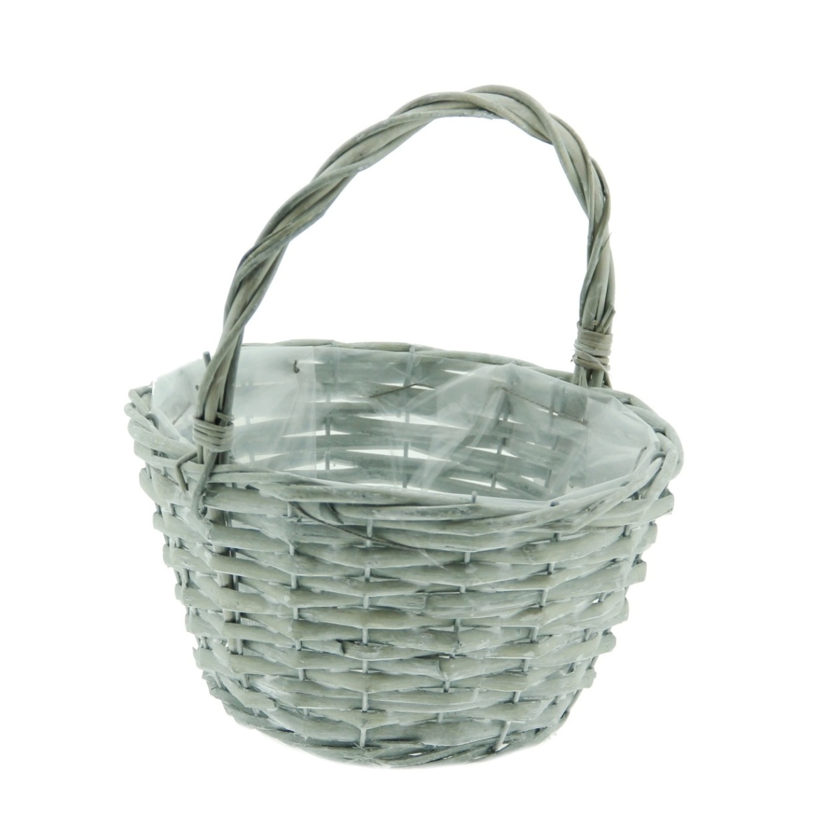 Koše - Koš proutěný kulatý s 1 uchem a igelitem šedý 18cm